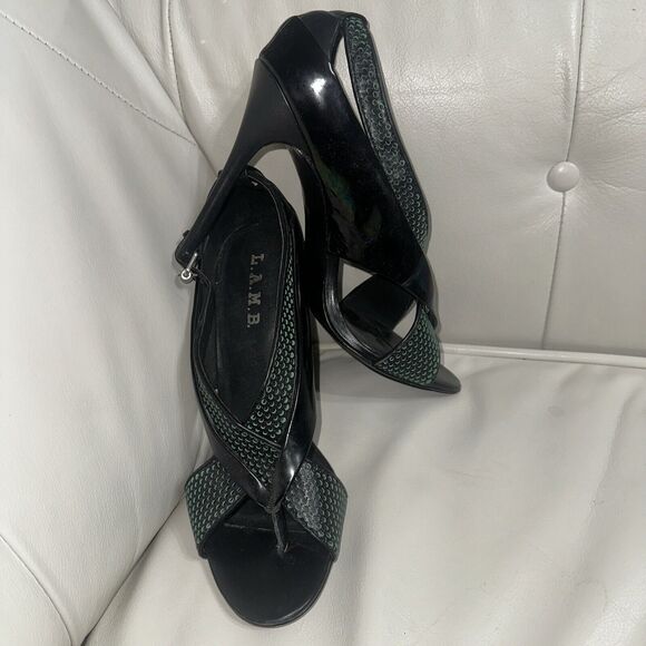 NEW L.A.M.B. Beverlee Stiletto Heel Peep Toe Strappy Turquoise Sz 10 NEW